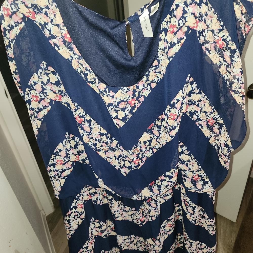 Tacera Navy Floral Chevron Dress